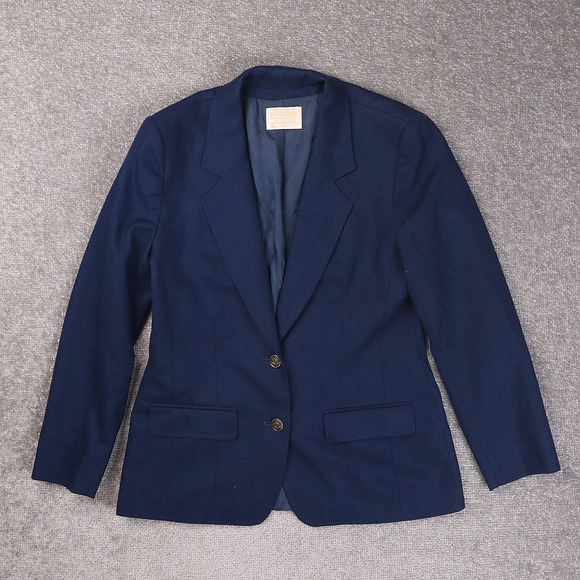 Womens Vintage Pendleton Wool PTP 17 Inches Small Blue Long Sleeve Blazer - Picture 1 of 10
